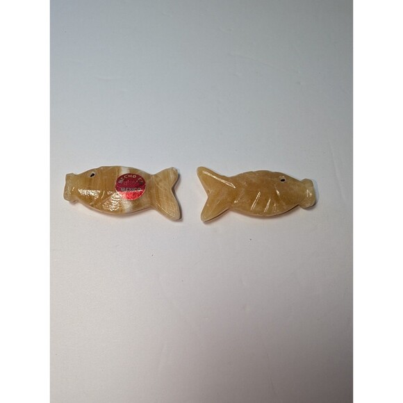 Handmade Accessories - Vintage Pair Mexican Onyx Carved Fish Charms Stone Amber Hecho En Mexico